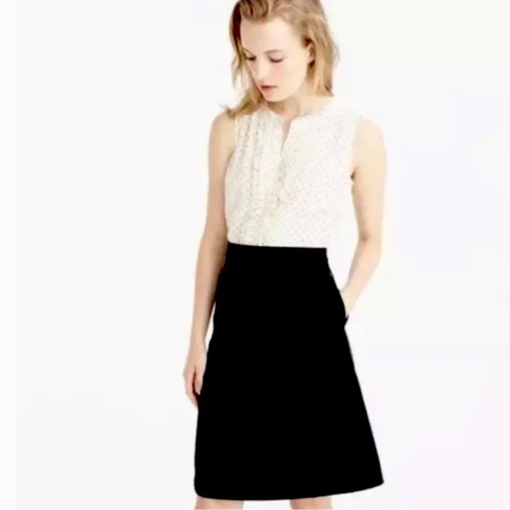 J. Crew Silk Sleeveless Vintage Polka Dot Cream and Black Skirt Dress Size 4